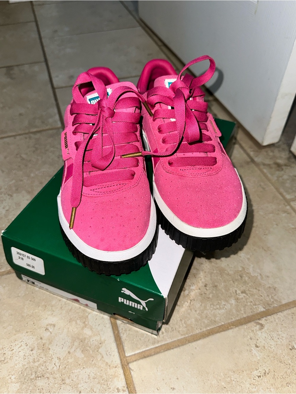 Puma  Hot Pink Suede Lace-Up Sneakers